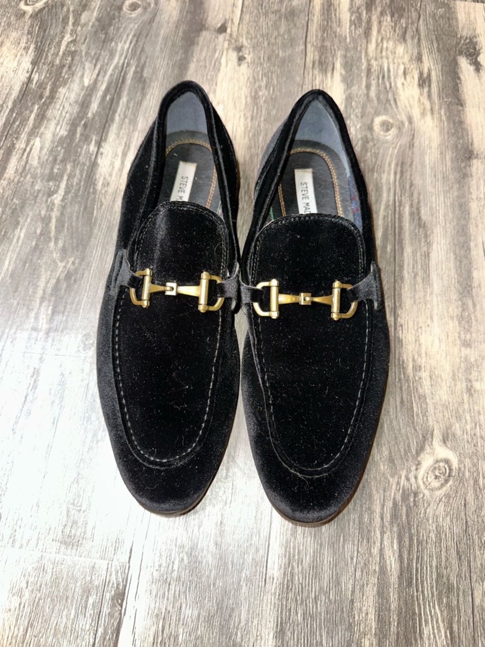 Steve Madden Delrayy Black Velvet Loafers Bit Detail Mens Size 12